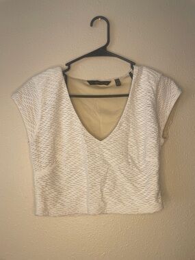 Kardashian Kollection White Textured V-Neck Crop Top With Skirt